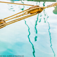 Buy canvas prints of Detail image of wooden pulley by Alex Winter