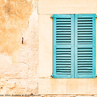 Buy canvas prints of Detail view of wooden window shutters and wall by Alex Winter