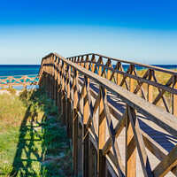 Buy canvas prints of Wooden footbridge over the sand dunes to the beach of Alcudia by Alex Winter