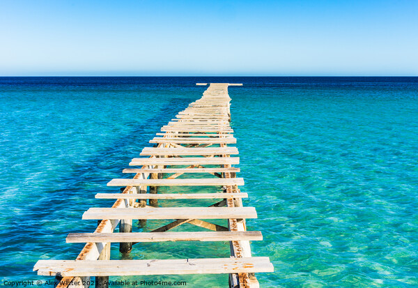 View of damaged wooden jetty with blue sea water Picture Board by Alex Winter