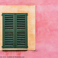 Buy canvas prints of Old window shutters textured plaster wall. by Alex Winter
