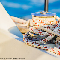 Buy canvas prints of Close-up of winch with nautical rope by Alex Winter