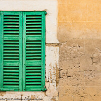 Buy canvas prints of Old green wooden window shutters by Alex Winter