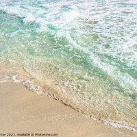 Buy canvas prints of Soft blue sea wave on sand beach, close-up by Alex Winter