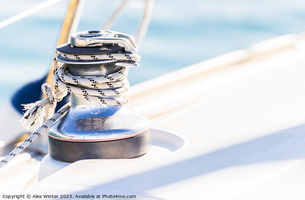Close-up of winch with nautical rope on boat deck Picture Board by Alex Winter