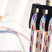 Buy canvas prints of Close-up of pulley with nautical rope by Alex Winter