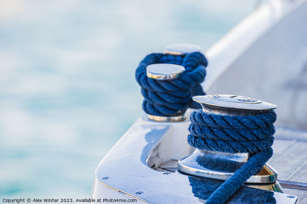 Detail view of motorboat yacht rope cleat on boat  Picture Board by Alex Winter