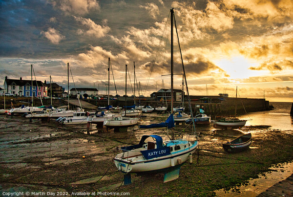 Stormy Sunset over Aberaeron Harbour Picture Board by Martin Day