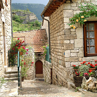 Buy canvas prints of Village in the gorges of the Tarn, France  by Ann Mechan