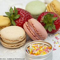Buy canvas prints of Macarons, Strawberries and sprinkles!  by Fiona Etkin
