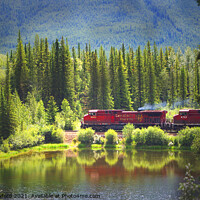 Buy canvas prints of CP Rail Railroad Red Train in the Canadian Rocky Mountains by PAULINE Crawford
