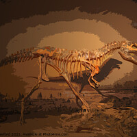 Buy canvas prints of Dinosaur Dino T-Rex Sleleton, Prehistoric Geometric Art by PAULINE Crawford