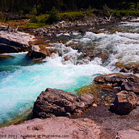 Buy canvas prints of Turquoise blue river in the Alberta Canadian Rocky Mountains by PAULINE Crawford