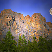 Buy canvas prints of Canadian Rocky Mountains with Full Moon Banff Alberta Canada by PAULINE Crawford