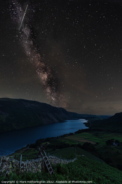 Milky Way over Wastwater and Perseid Meteor Picture Board by Mark Hetherington