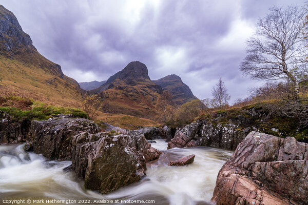 Glencoe Waterfalls beneath the Three Sisters Picture Board by Mark Hetherington