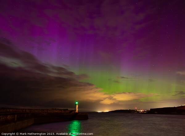 Whitehaven Lighthouse Northern Lights Picture Board by Mark Hetherington