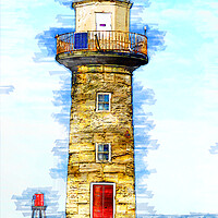 Buy canvas prints of Whitby Lighthouse - Sketch by Picture Wizard