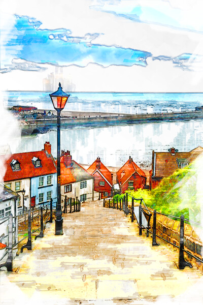 199 Steps Whitby - Sketch Picture Board by Picture Wizard