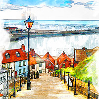 Buy canvas prints of 199 Steps Whitby - Sketch by Picture Wizard