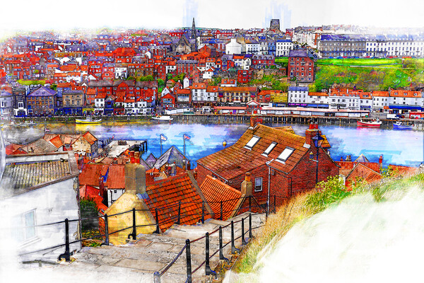 199 Steps Whitby Harbour - Sketch Picture Board by Picture Wizard