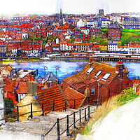 Buy canvas prints of 199 Steps Whitby Harbour - Sketch by Picture Wizard