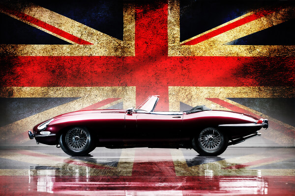 Jaguar E-Type Union Jack Picture Board by Picture Wizard