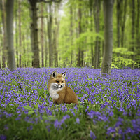 Buy canvas prints of Fox In The Bluebells by Picture Wizard