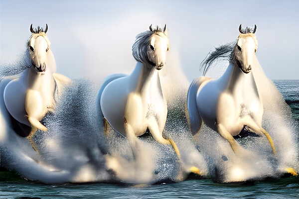Majestic White Stallions Picture Board by Picture Wizard