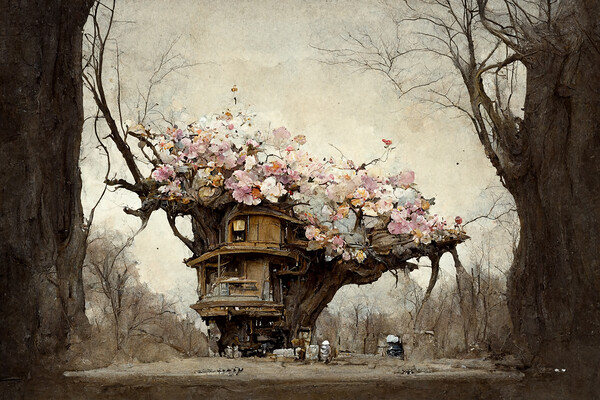 Cherry Blossom Tree House Picture Board by Picture Wizard