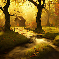 Buy canvas prints of Autumnal Woodland Cottage by Picture Wizard