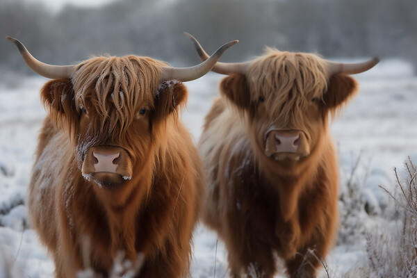 Highland Cows In The Snow 1 Picture Board by Picture Wizard