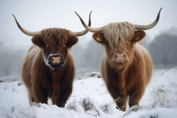Highland Cows In The Snow 2 Picture Board by Picture Wizard