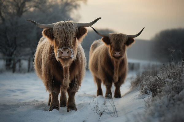 Highland Cows In The Snow 3 Picture Board by Picture Wizard