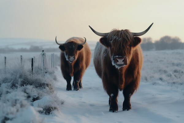 Highland Cows In The Snow 5 Picture Board by Picture Wizard