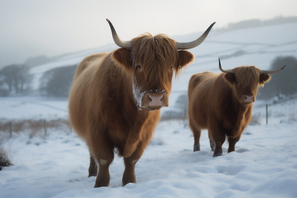 Highland Cows In The Snow 6 Picture Board by Picture Wizard