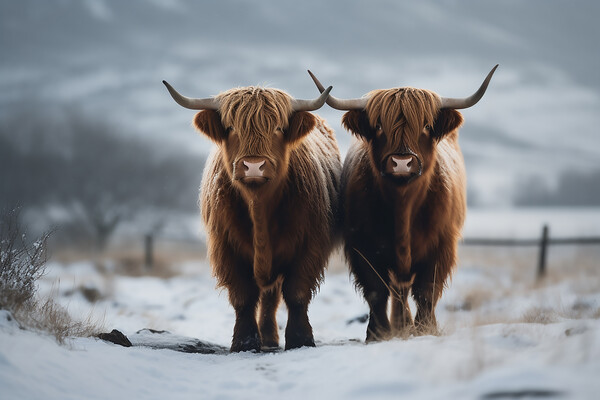 Highland Cows In The Snow 7 Picture Board by Picture Wizard