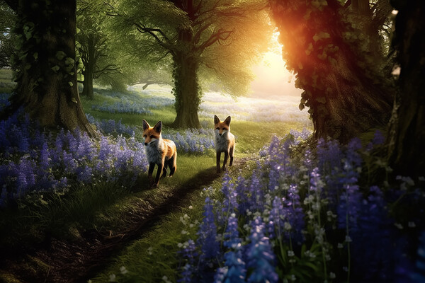 Foxes in the Bluebell Woods Picture Board by Picture Wizard