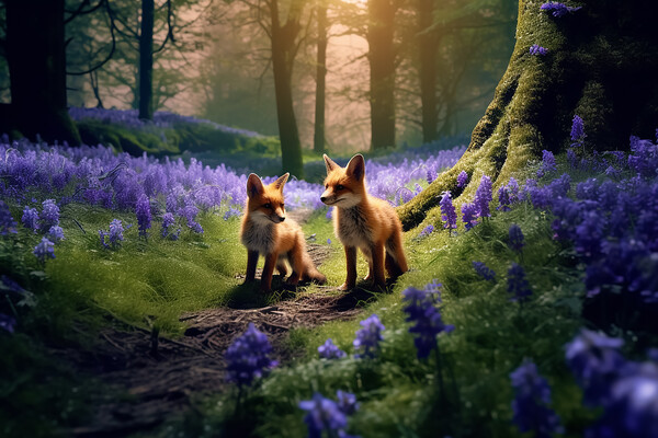 Foxes in the Bluebells Picture Board by Picture Wizard