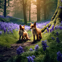 Buy canvas prints of Foxes in the Bluebells by Picture Wizard