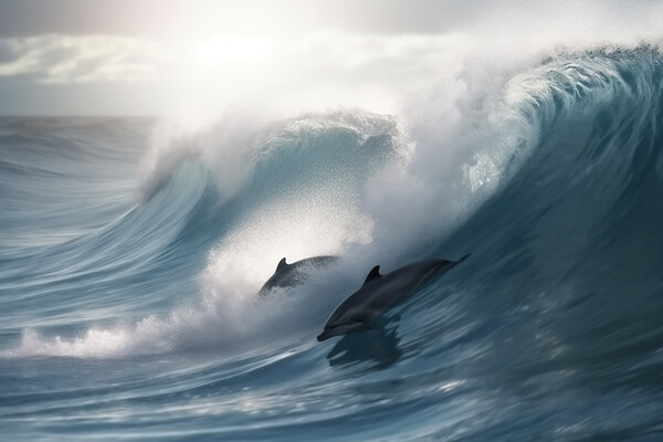 Dolphins On A Wave Picture Board by Picture Wizard