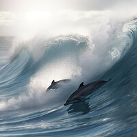 Buy canvas prints of Dolphins On A Wave by Picture Wizard