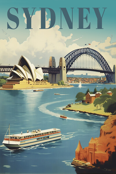 Sydney 1950s Travel Poster Picture Board by Picture Wizard