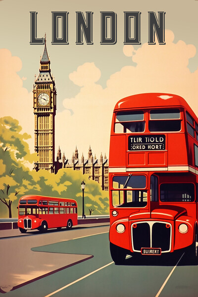 London 1950s Travel Poster Picture Board by Picture Wizard