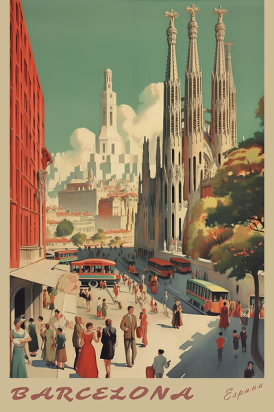 Barcelona 1950s Travel Poster Picture Board by Picture Wizard