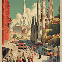 Buy canvas prints of Barcelona 1950s Travel Poster by Picture Wizard