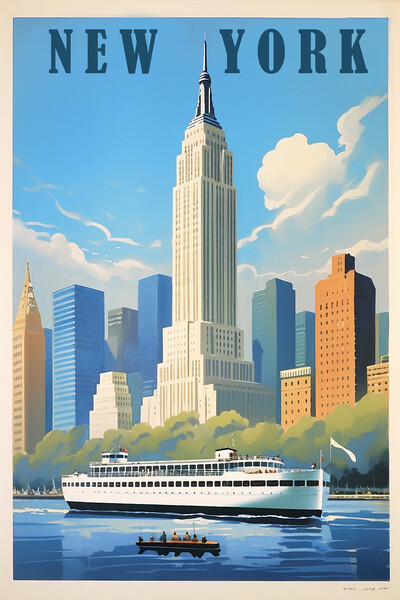 New York 1950s Travel Poster Picture Board by Picture Wizard