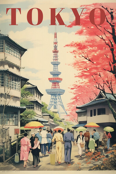 Tokyo 1950s Travel Poster Picture Board by Picture Wizard
