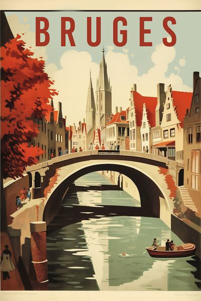 Bruges 1950s Travel Poster Picture Board by Picture Wizard