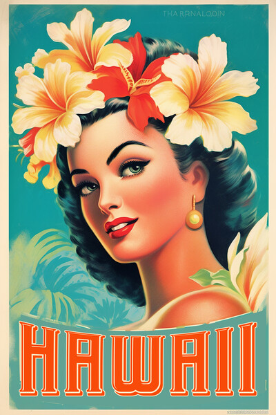 Hawaii 1950s Travel Poster Picture Board by Picture Wizard